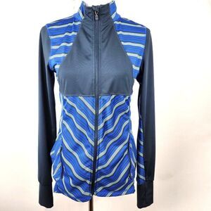KYODAN Fitted Yoga Track Jacket Long Sleeve Striped Chevron Thumbholes Womens M